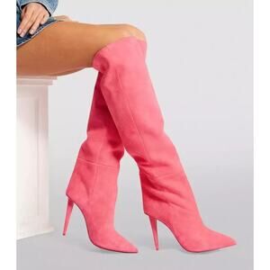 Christian Louboutin NIB Astrilarge 100 Pink Suede Knee Tall Stiletto Boots 38